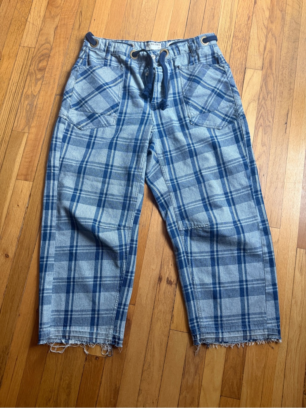 We the free blue plaid barrel leg pants